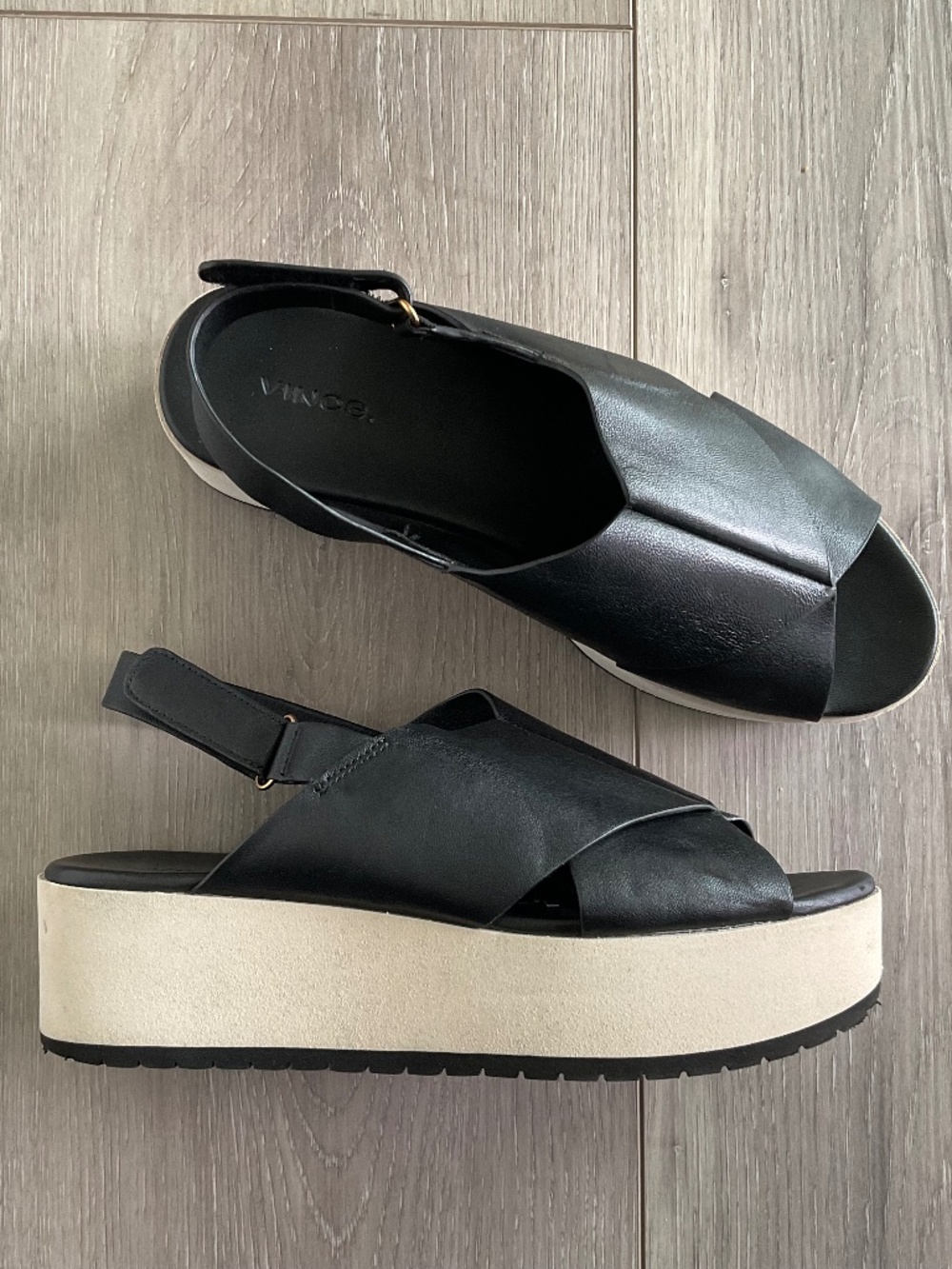 VINCE Jenaya Leather Platform Slingback Sandals in Black Size 9